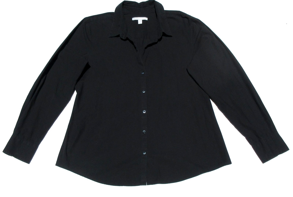 OLD NAVY Womens XXL Tall Stretch V-Neck Black Longsleeve Button Collared Shirt